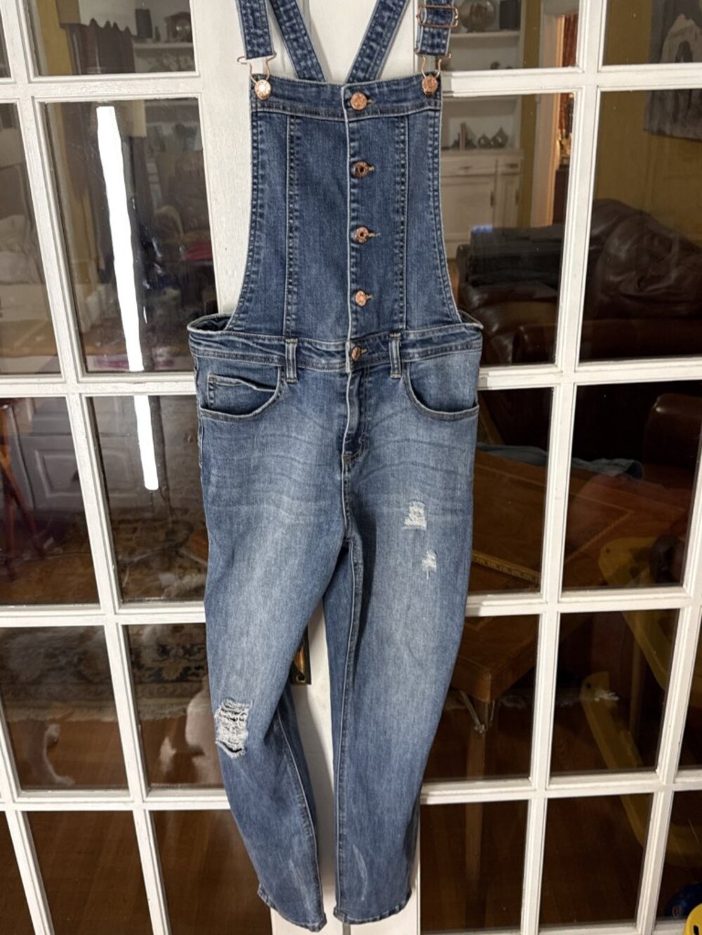 Guess Los Angeles Skinny Leg Denim Overalls Women 29 Distressed Y2K Light Wash